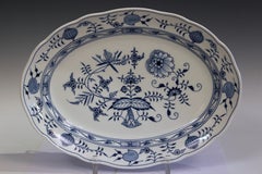KPM Meissen Swords Mark Vintage Blue Onion Porcelain Serving Platter Tray 16"
