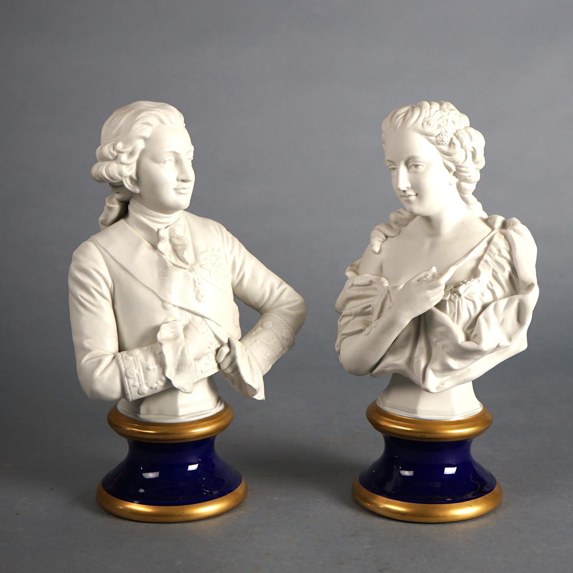 KPM Monet Bisque Porcelain Sculpture Portrait Busts, French King & Queen, 20thC In Good Condition In Big Flats, NY