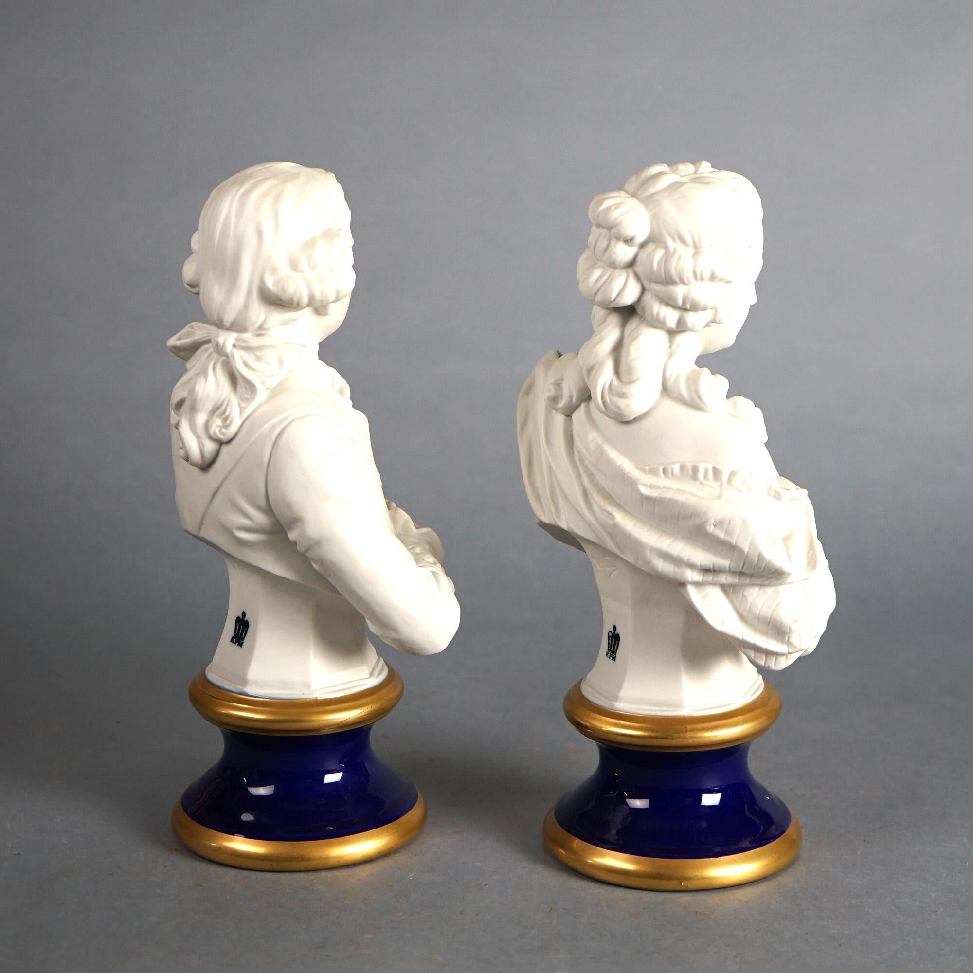 KPM Monet Bisque Porcelain Sculpture Portrait Busts, French King & Queen, 20thC 1