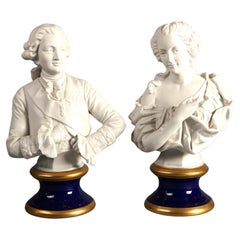 KPM Monet Bisque Porcelain Sculpture Portrait Busts, French King & Queen, 20thC