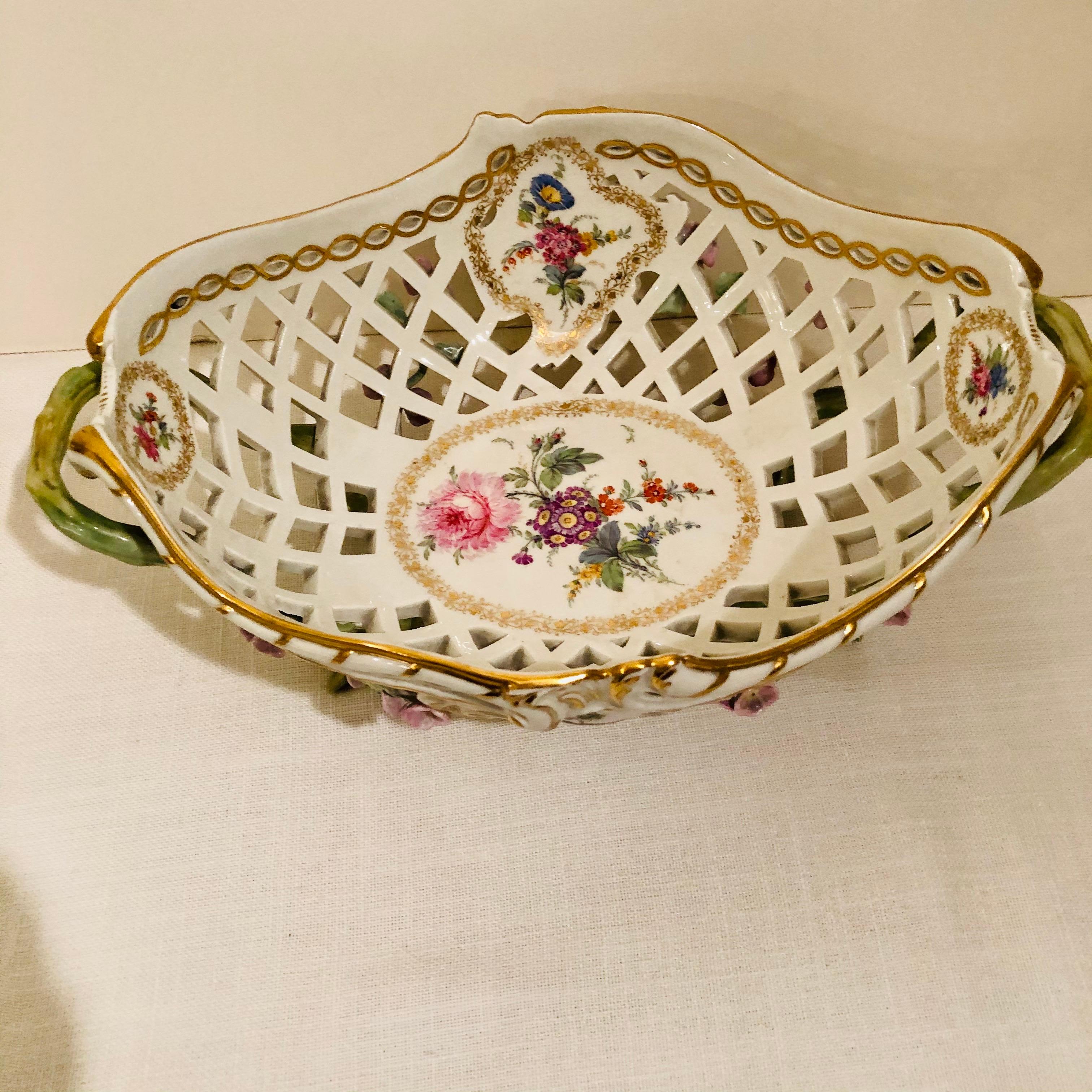 KPM Openwork Bowl with Raised Pink Flowers and Painted Birds on Both Sides For Sale 9