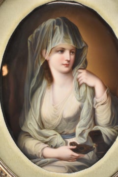 Kpm Painting on Porcelain Vestal Virgin with Oil Lamp Goddess of the Hearth