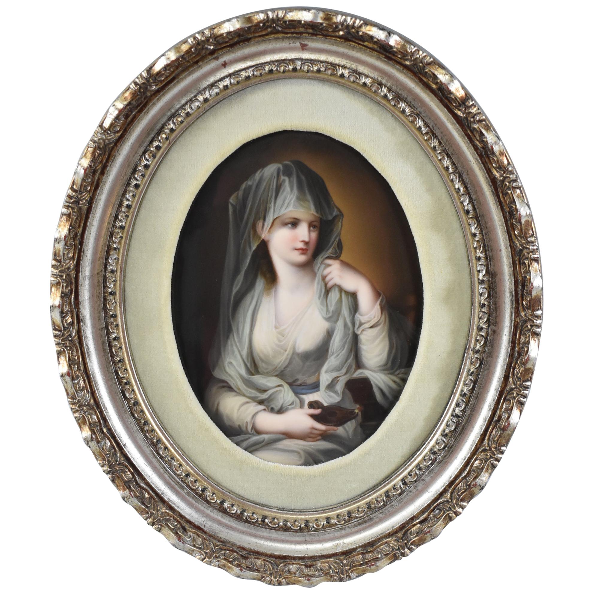 Kpm Painting on Porcelain Vestal Virgin with Oil Lamp Goddess of the Hearth For Sale