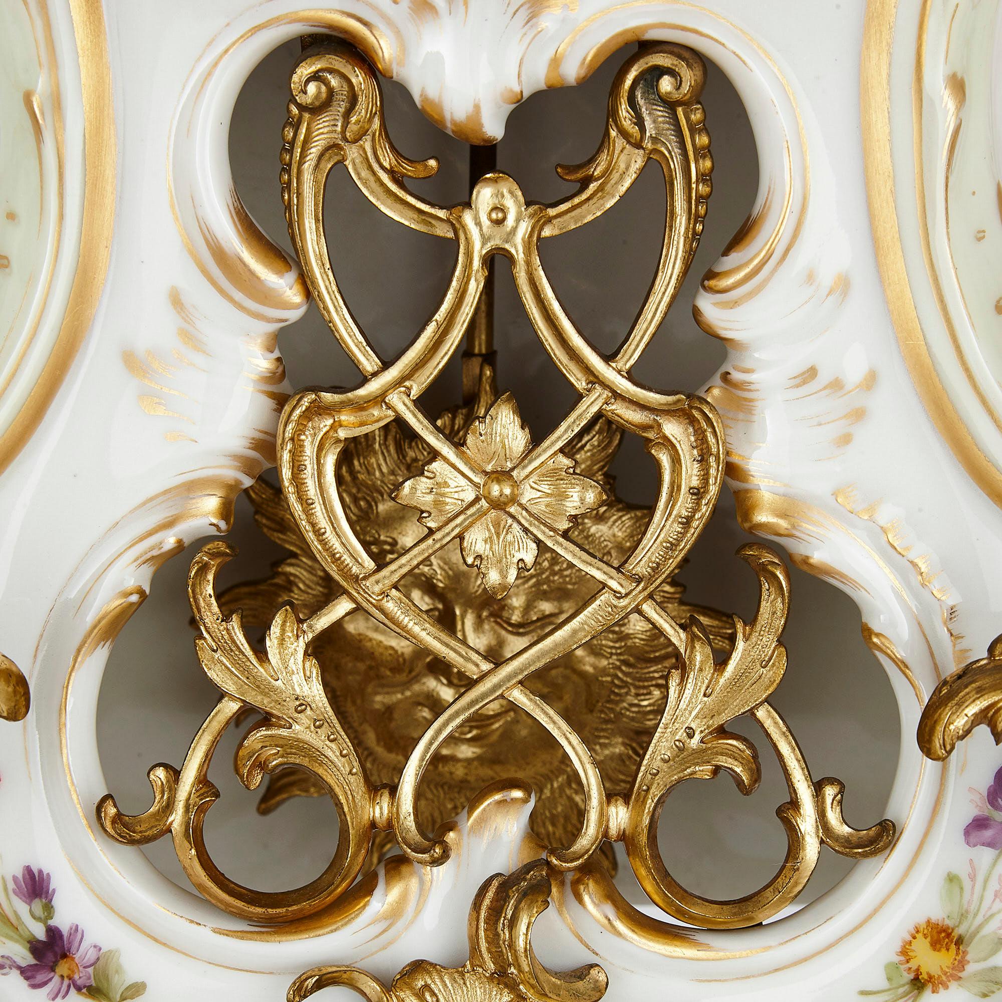 KPM Porcelain and Gilt Bronze Rococo Style Clock Set For Sale 1