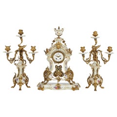 KPM Porcelain and Gilt Bronze Rococo Style Clock Set