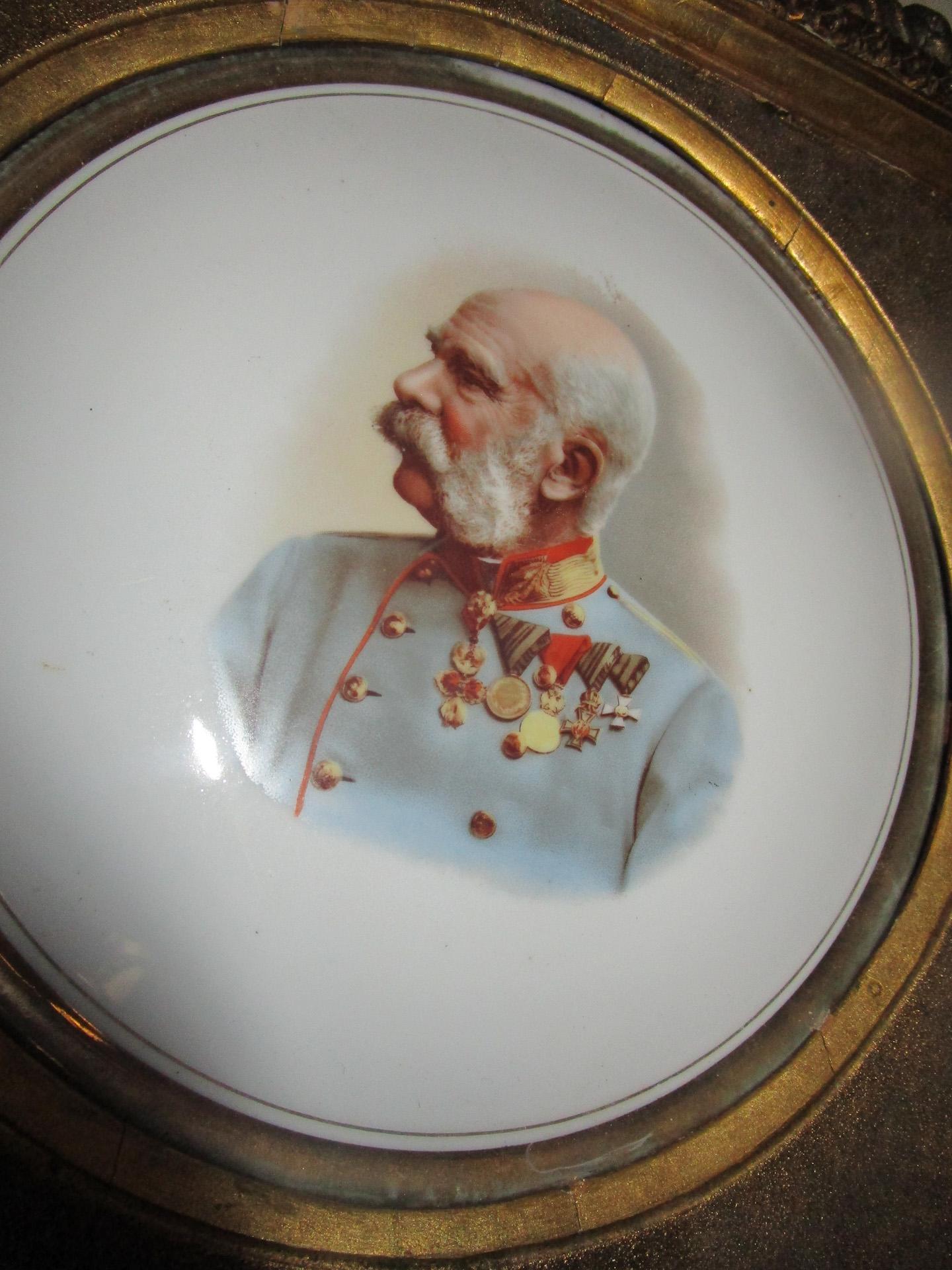 German KPM Porcelain Painting of Franz Josef of Austria in Ornate Giltwood Frame For Sale