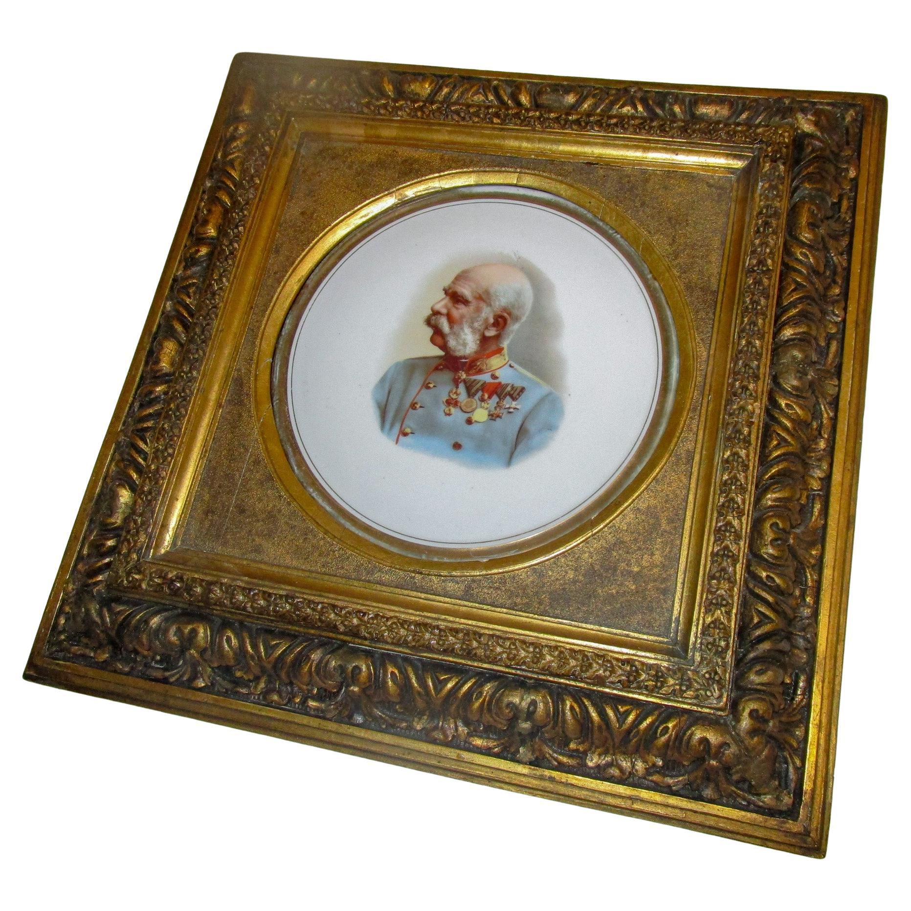 KPM Porcelain Painting of Franz Josef of Austria in Ornate Giltwood Frame For Sale