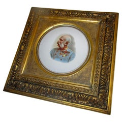 KPM Porcelain Painting of Franz Josef of Austria in Ornate Giltwood Frame