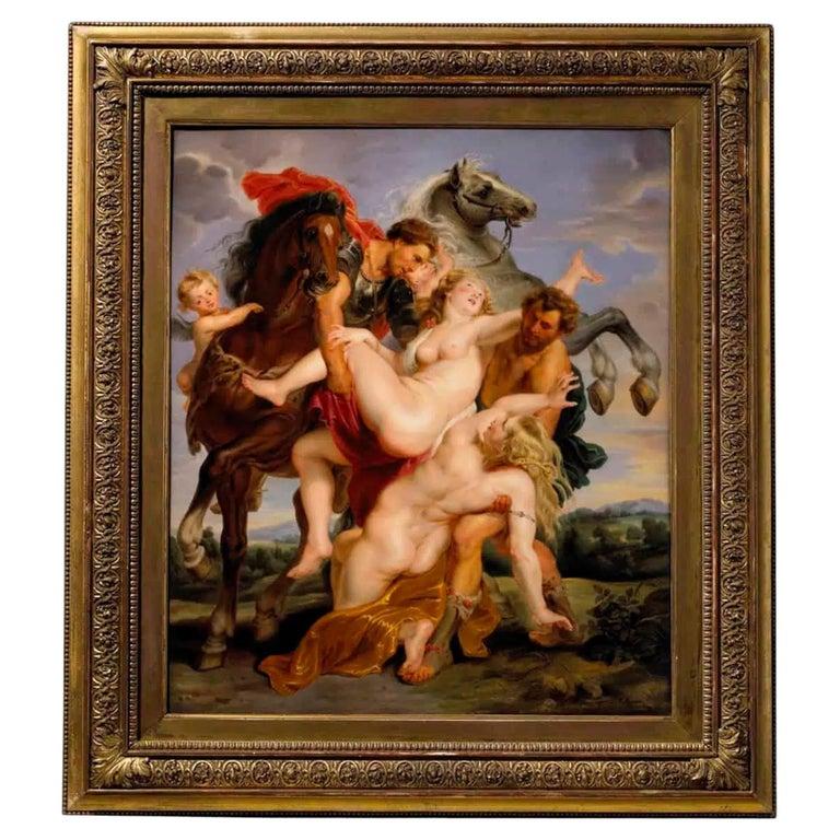 A fine painted porcelain plaque by KPM, Konigliche Porzellan-Manufaktur (German, founded 1763)

Depicting The Rape of the Daughters of Leucippus, by Peter Paul Rubens.
Signed lower right

The painting depicts the mortal Castor and the immortal