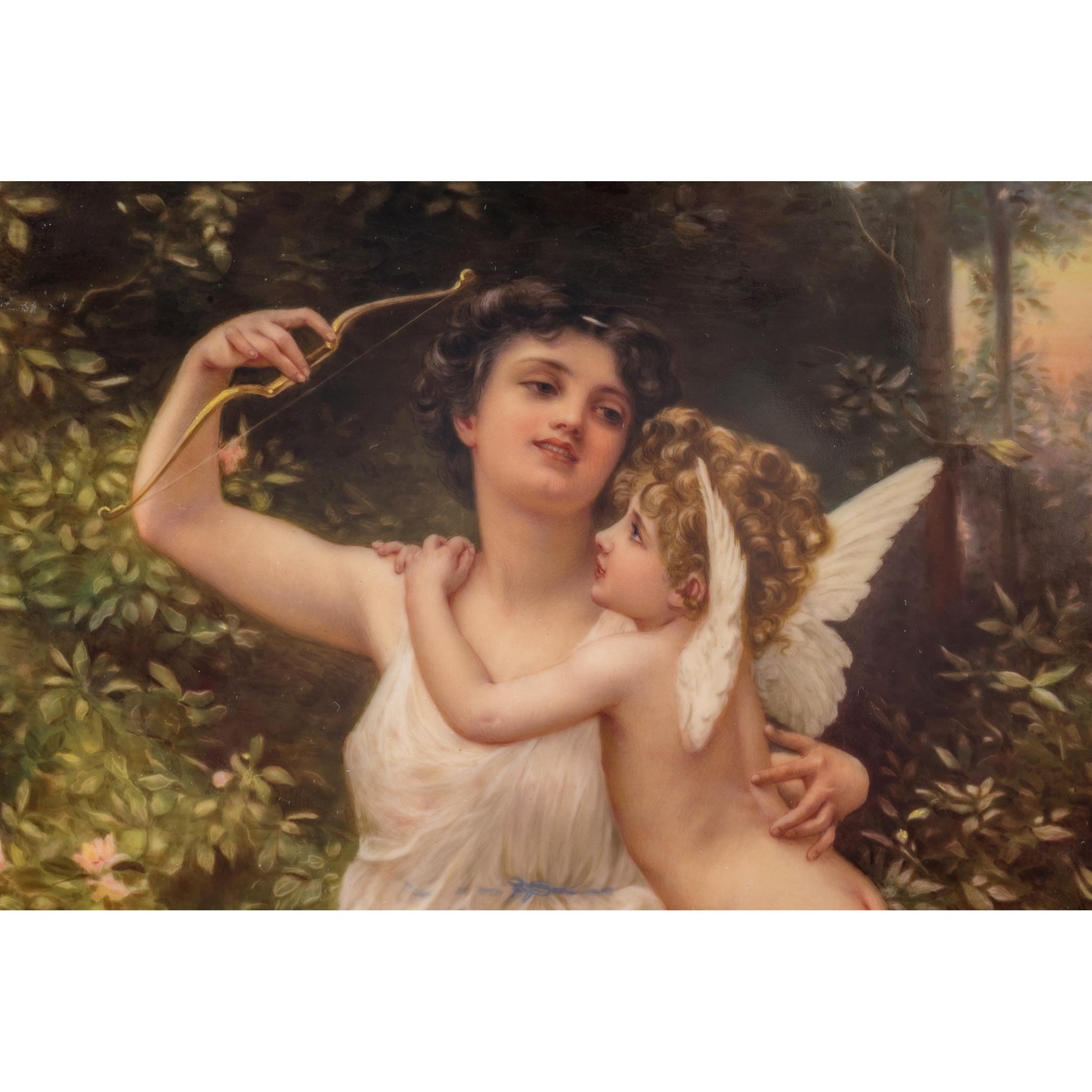 Porcelain plaque with painting of Cupid and Aphrodite in the lush woods. Inscribed verso 'Wagner' with K.P.M. stamp on the back. 

Date: 19th century
Origin: German
Dimension: 11 1/2 in x 7 3/4 in.