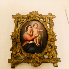 KPM Porcelain Plaque of Madonna and Child in Gilded Black Forest Frame