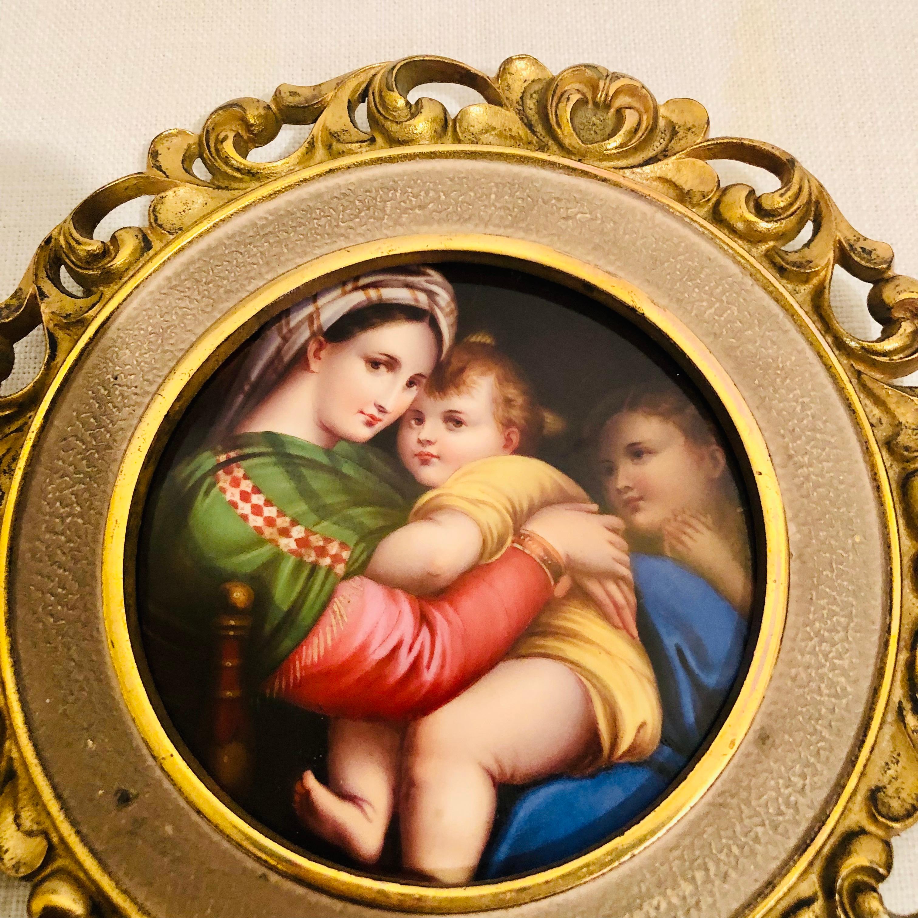 Hand-Painted KPM Porcelain Plaque of Mary and Her Child after Madonna of the Chair Painting For Sale