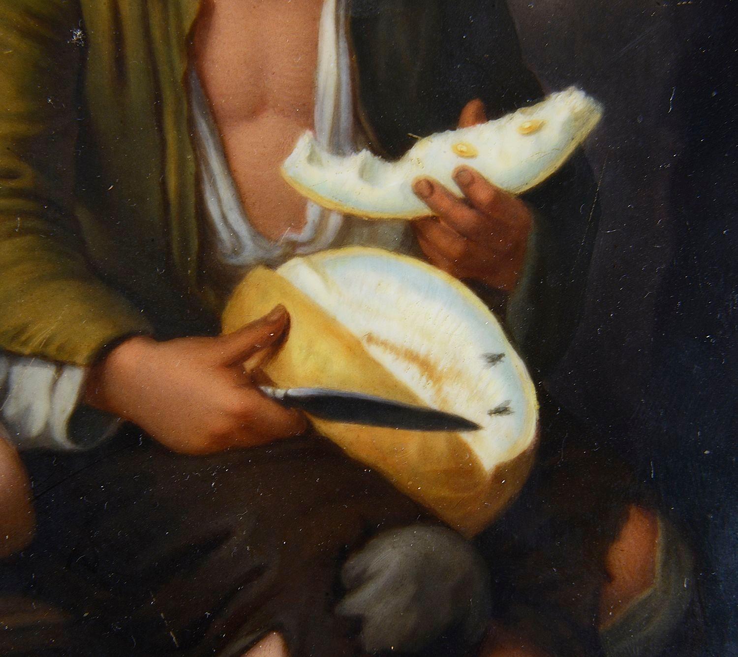 Placa de porcelana KPM de niños comiendo fruta, hacia 1880 en Bueno estado para la venta en Brighton, Sussex