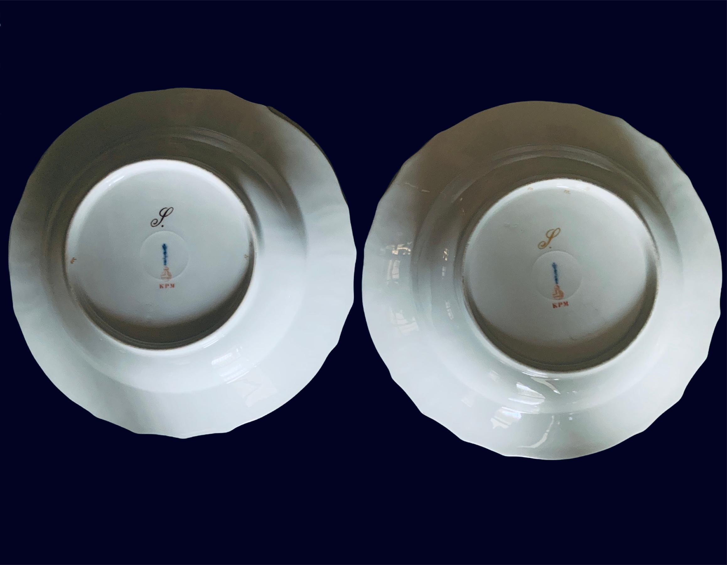 Hand-Painted KPM Porcelain Set Of Two Large Bowl Plates