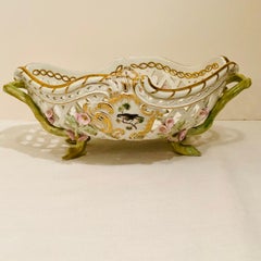 KPM Reticulated Bowl with Raised Pink Flowers and Painted Birds