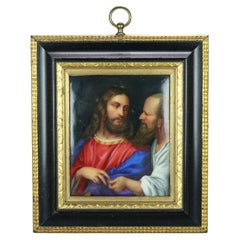 Antique KPM Style Framed Porcelain Portrait Plaque of Jesus 
Judas Iscariot Early 20thC