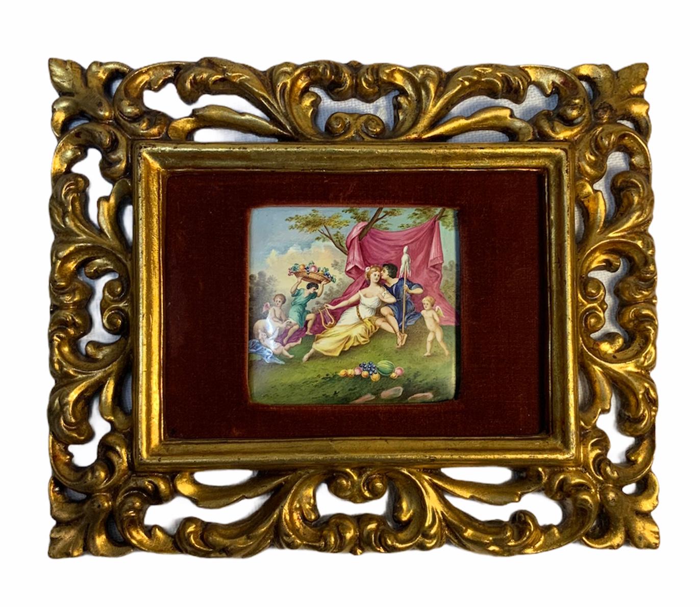 Rococo Revival KPM Style Hand Painted Medieval Time Scene Plaque For Sale