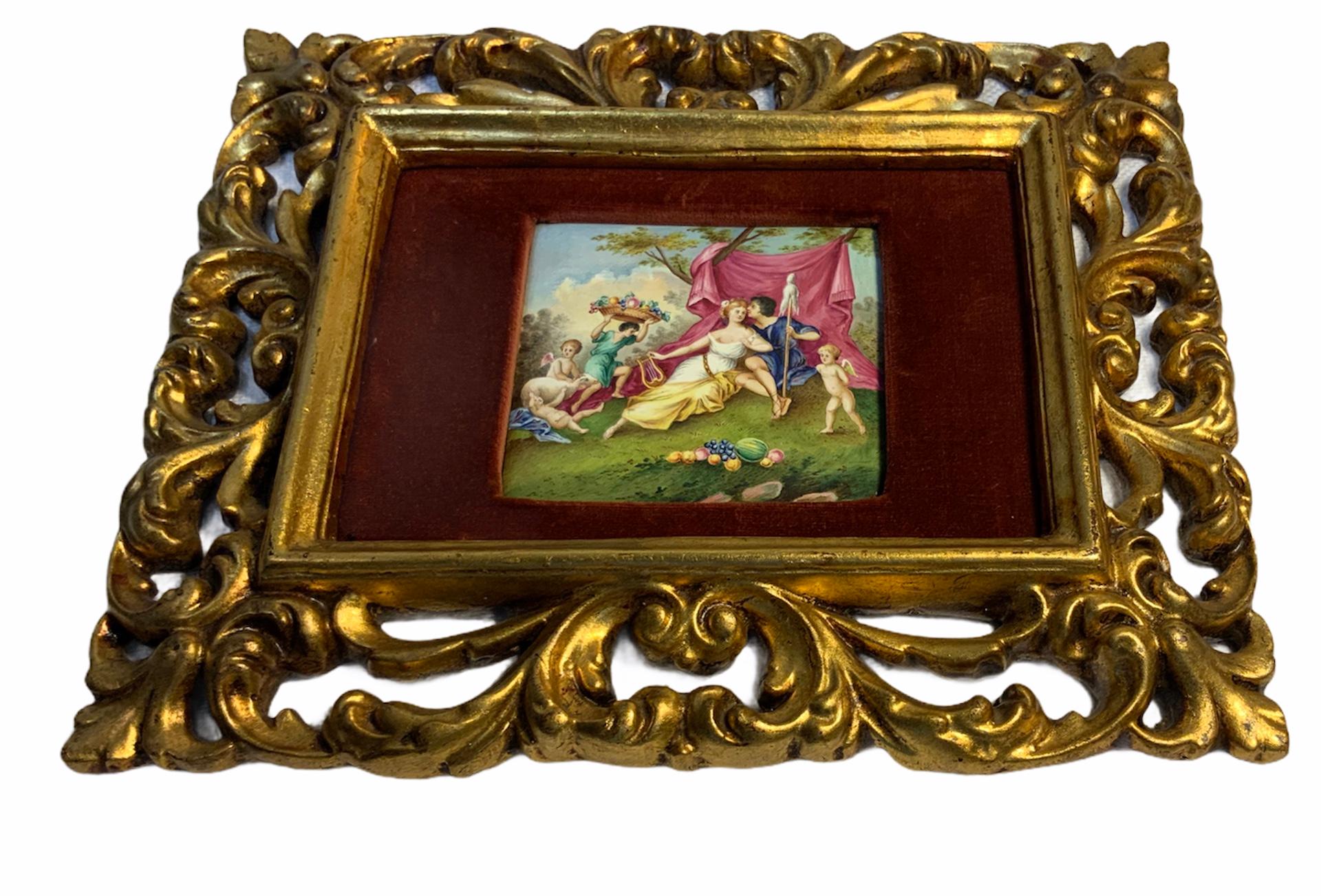 KPM Style Hand Painted Medieval Time Scene Plaque In Good Condition For Sale In Guaynabo, PR