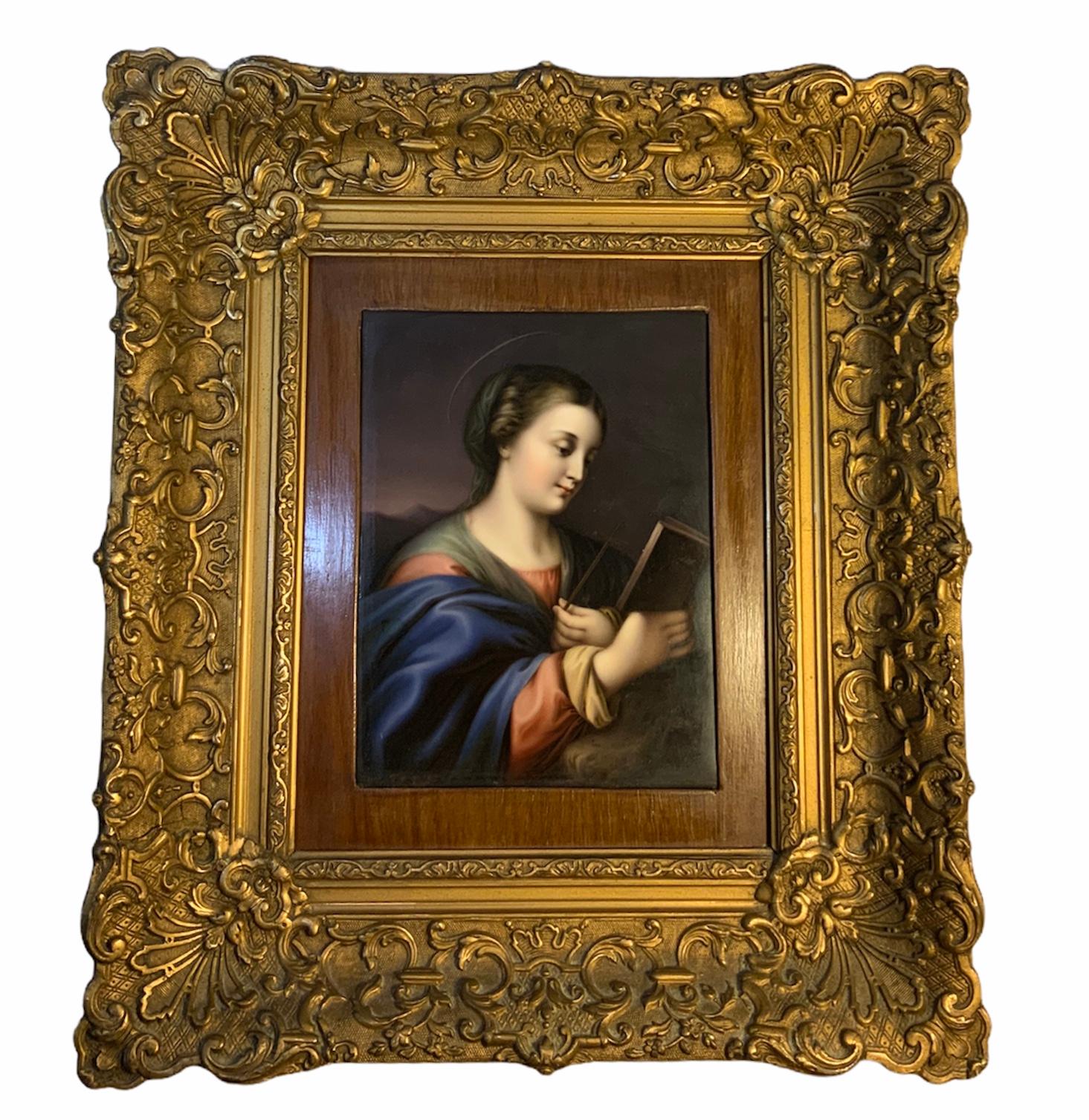 Plakette der Heiligen Katharina von Alexandria im KPM-Stil (Handbemalt) im Angebot