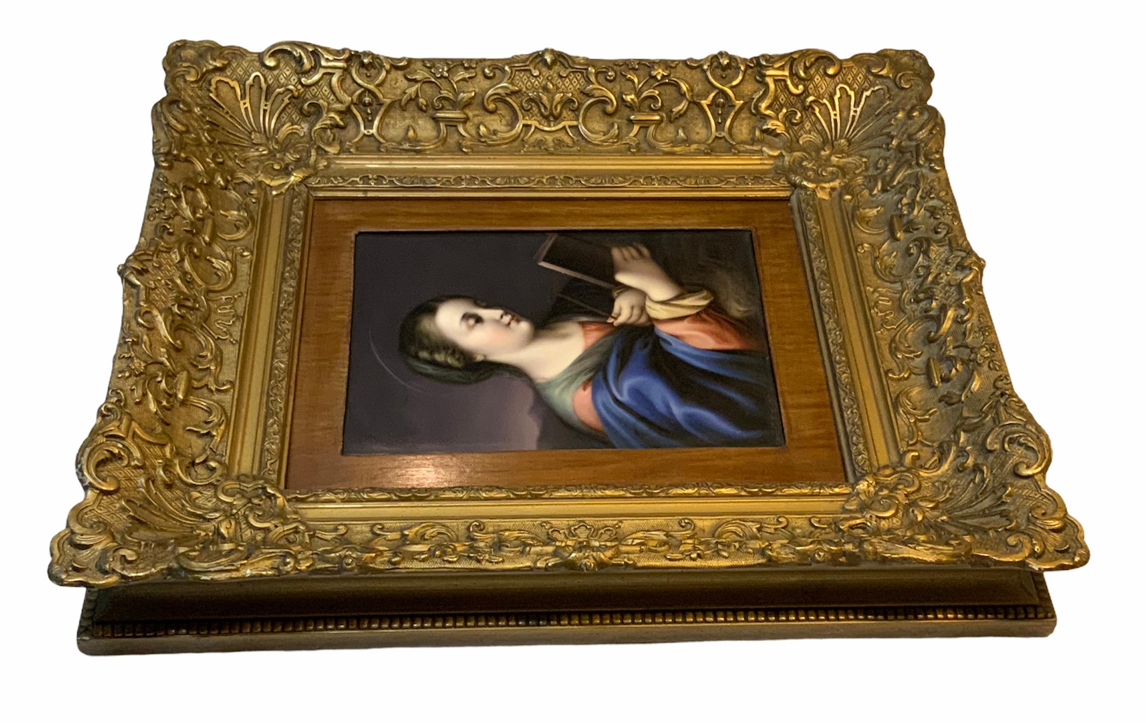 Hand-Painted KPM Style Plaque of Saint Catherine of Alexandria For Sale