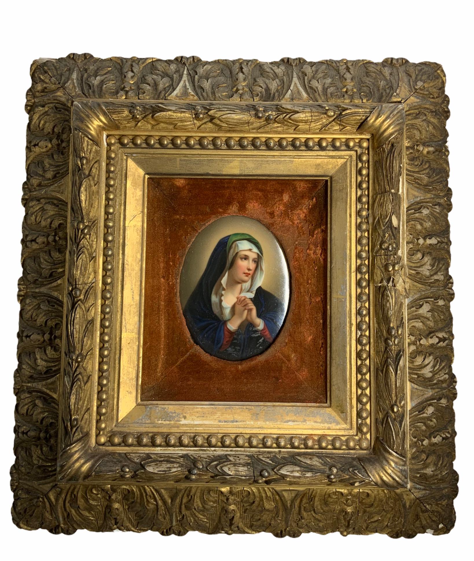 KPM Style Porcelain Plaque Portrait of the Virgin Mary 8