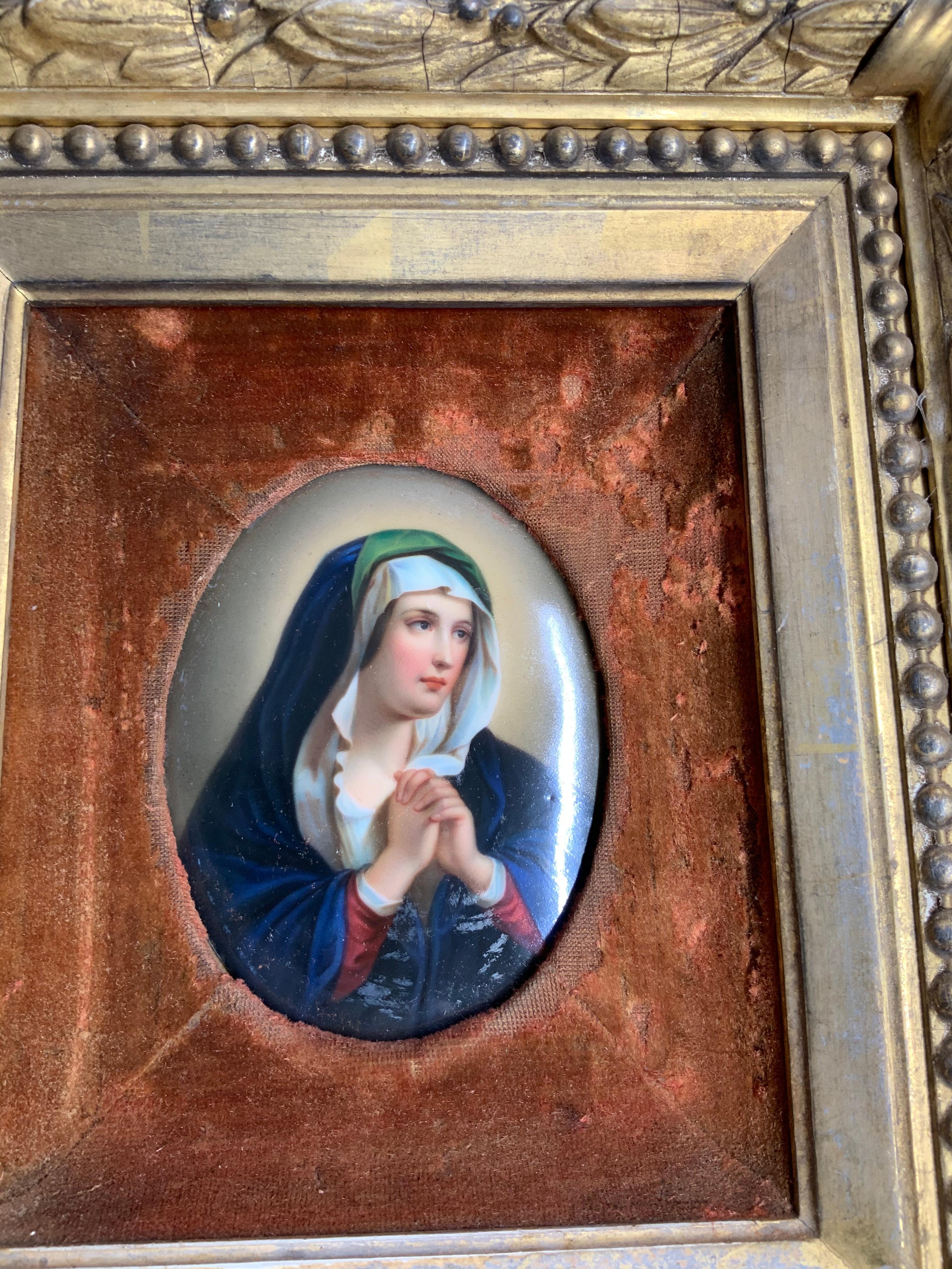 KPM Style Porcelain Plaque Portrait of the Virgin Mary 9