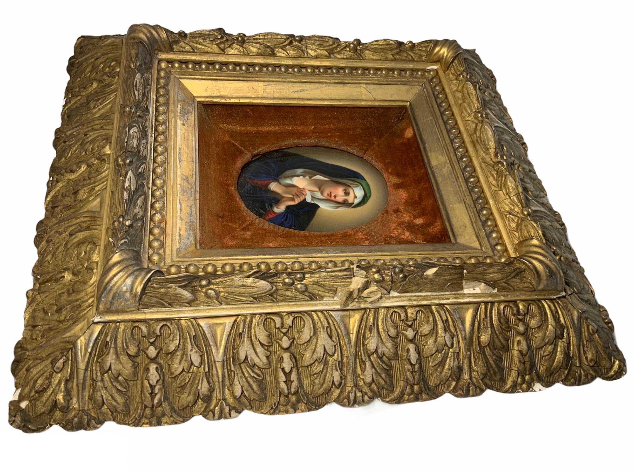 Unknown KPM Style Porcelain Plaque Portrait of the Virgin Mary
