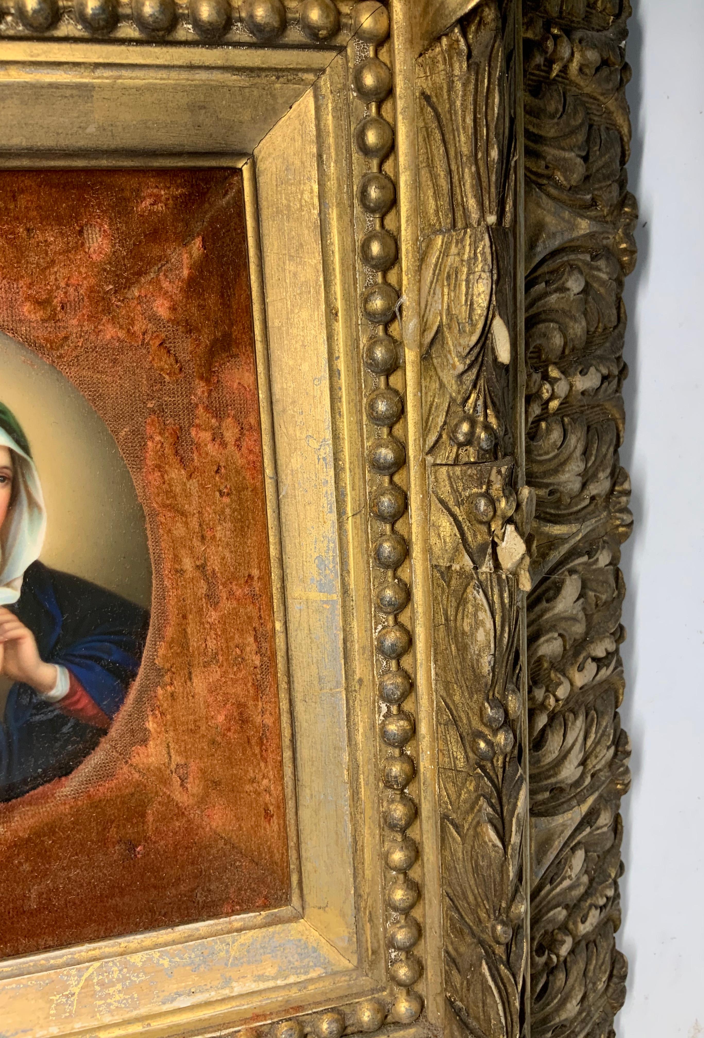 KPM Style Porcelain Plaque Portrait of the Virgin Mary 1