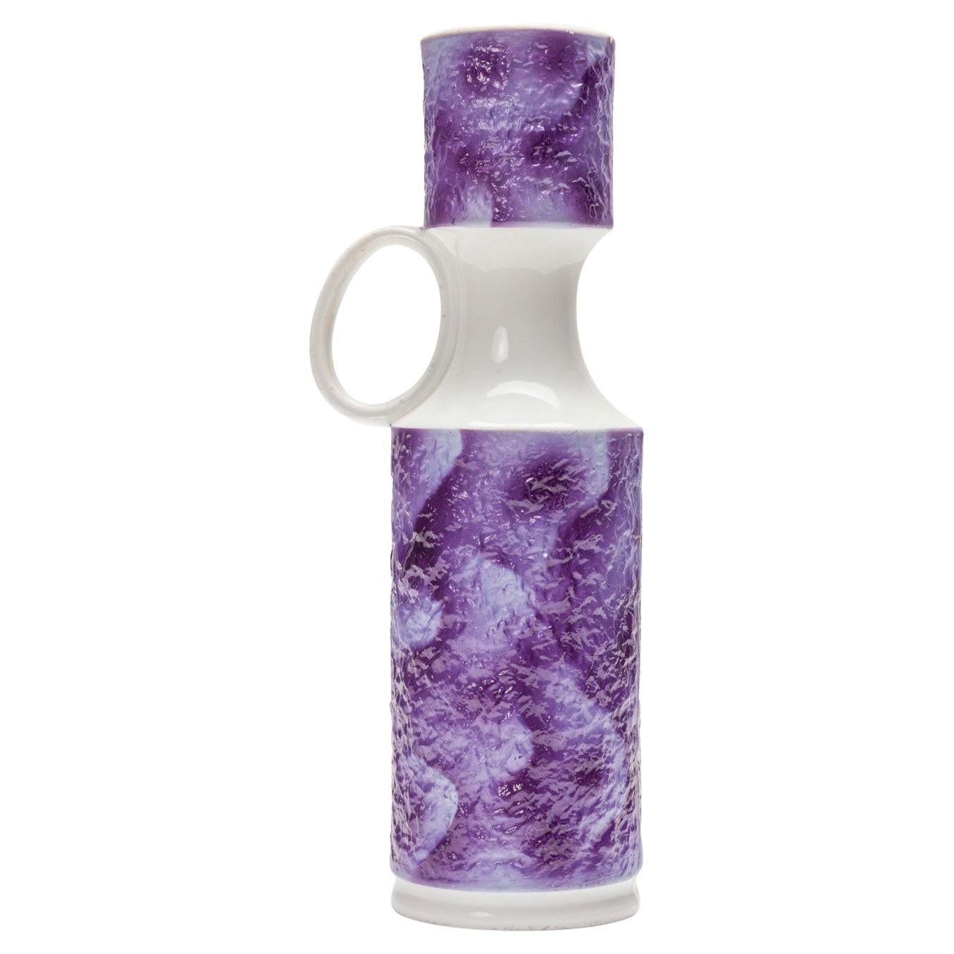 KPM West German Mid-Century Puple Textured and White Porcelain Handled Vase For Sale