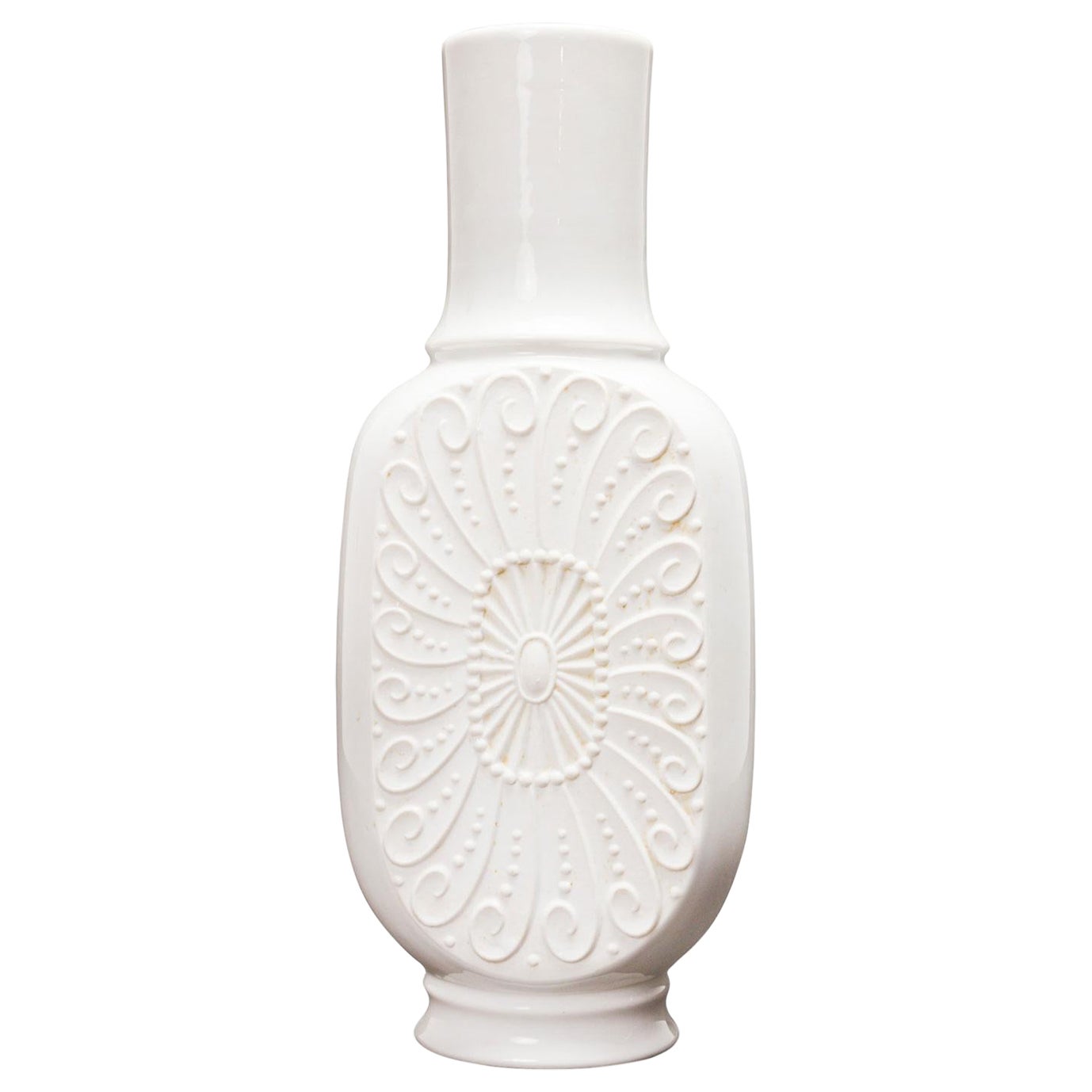 KPM West German Mid-Century Raised Medallion and Spiral Pattern White Porcelain For Sale