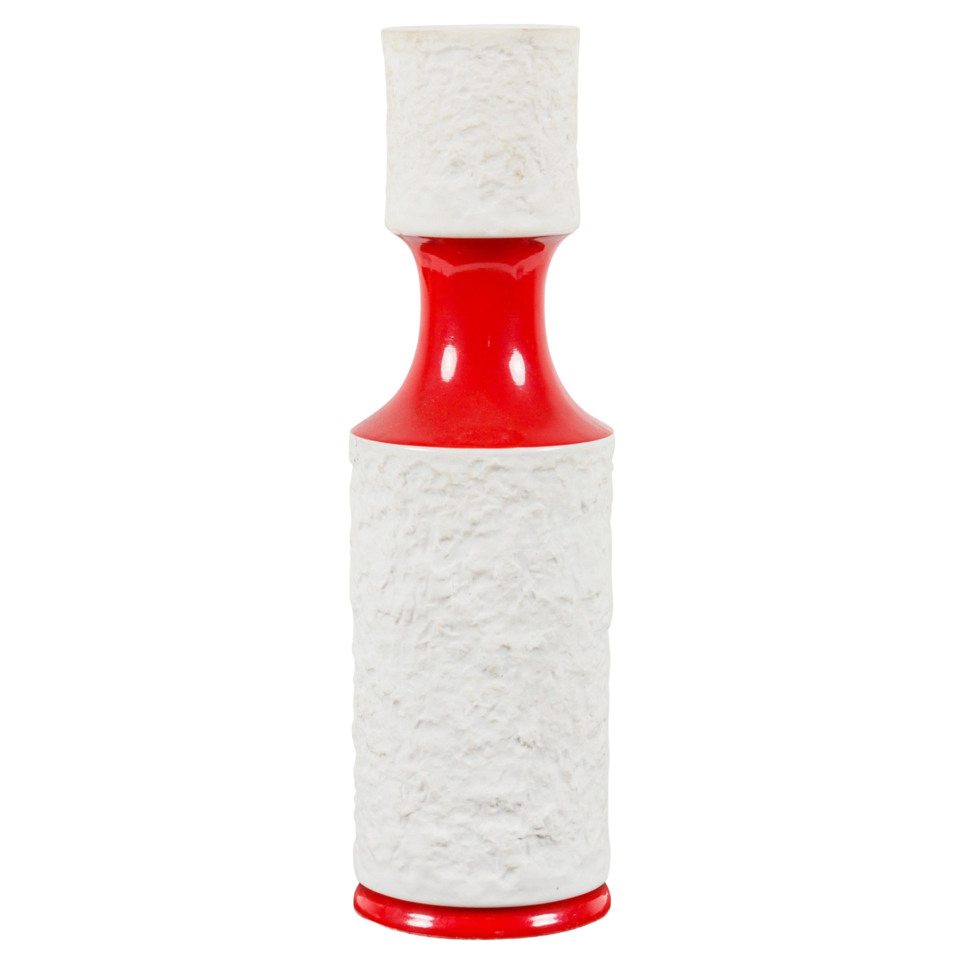 KPM West German Mid-Century Red and White Textured Porcelain Vase