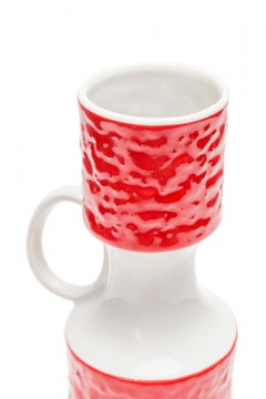 KPM West German Mid-Century Red and White Textured Porcelain Vase with Handle