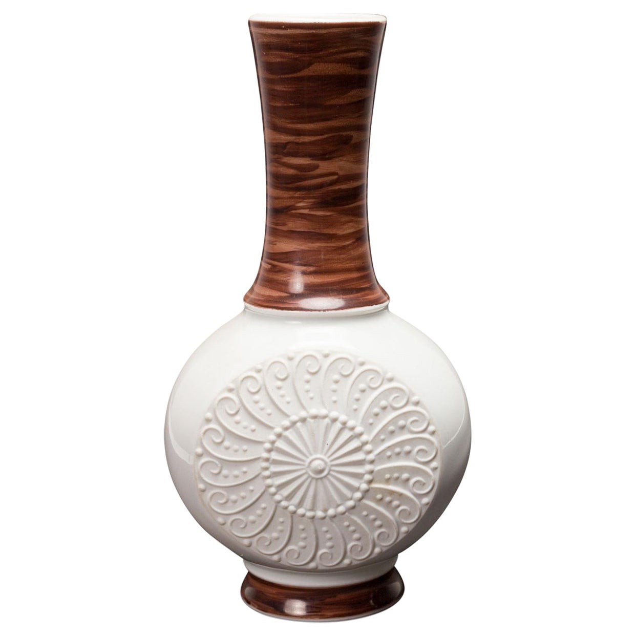 KPM West German Mid-Century Spiral Sunburst Design White 
Brown Porcelain Vase