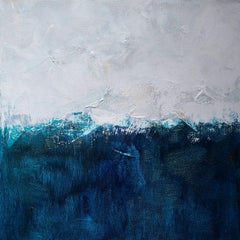 Peinture abstraite contemporaine en bleu et blanc, signée à l'origine