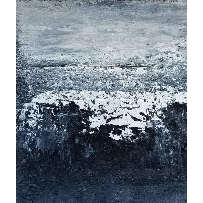 Kr Moehr Abstract Painting – Schwarz Matter, Original signiertes zeitgenössisches abstraktes Schwarz-Weiß-Gemälde