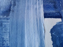 GEO, Original Framed Contemporary Blue and White Abstract Painting on Paper