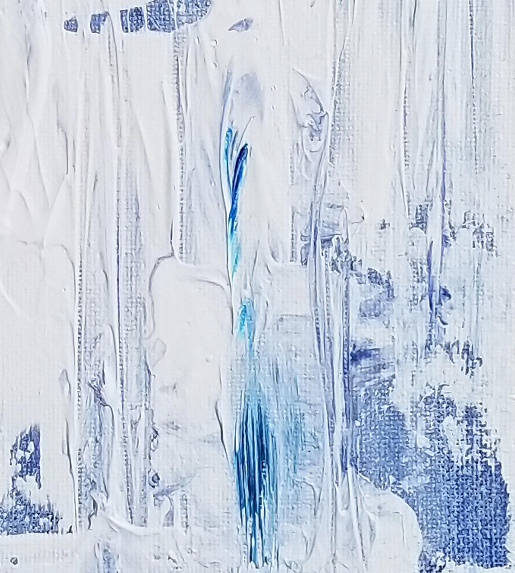 Pouring Down, quadro astratto contemporaneo blu e bianco originale e firmato - Painting di Kr Moehr