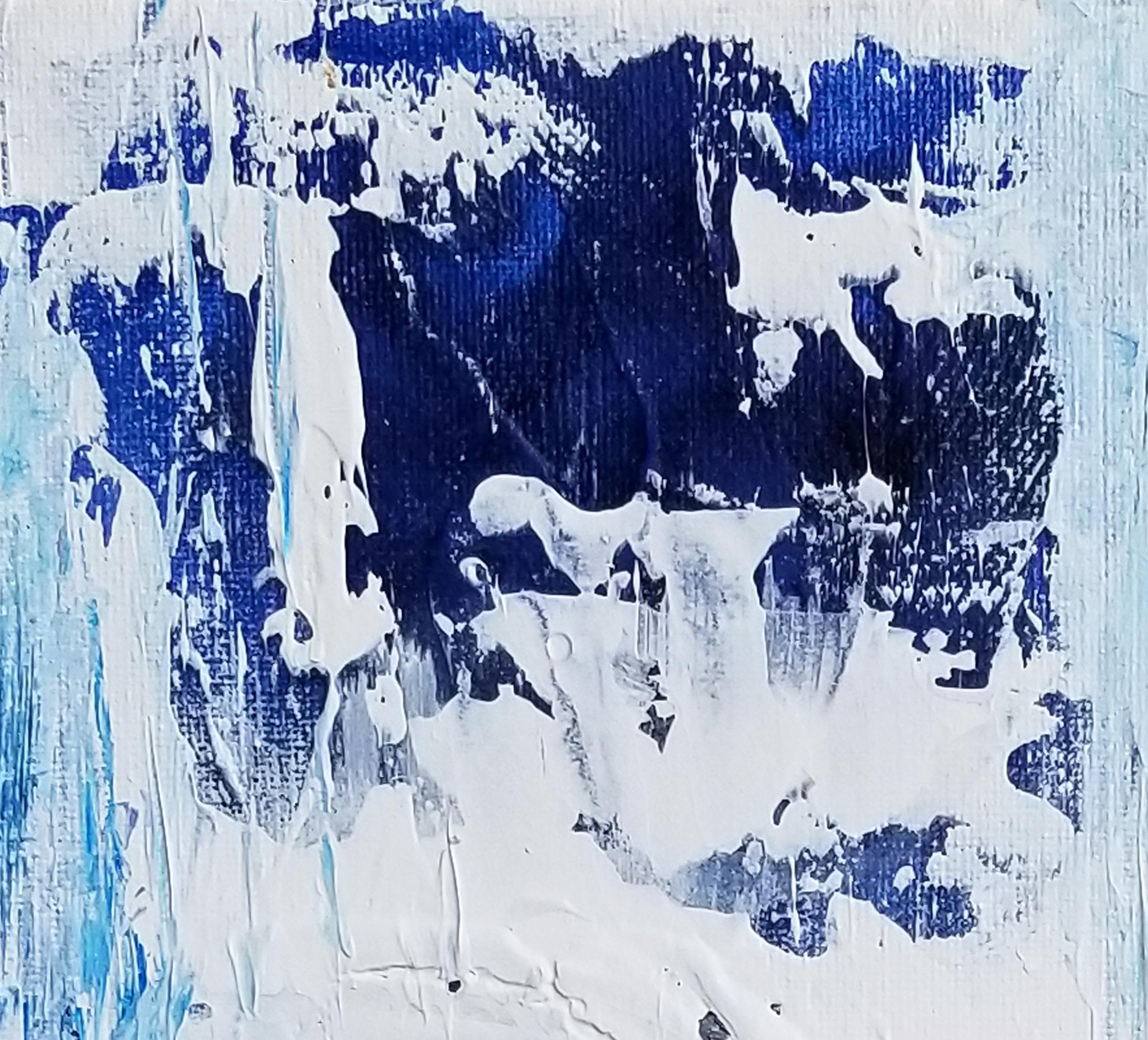 Pouring Down, quadro astratto contemporaneo blu e bianco originale e firmato - Painting Astratto di Kr Moehr