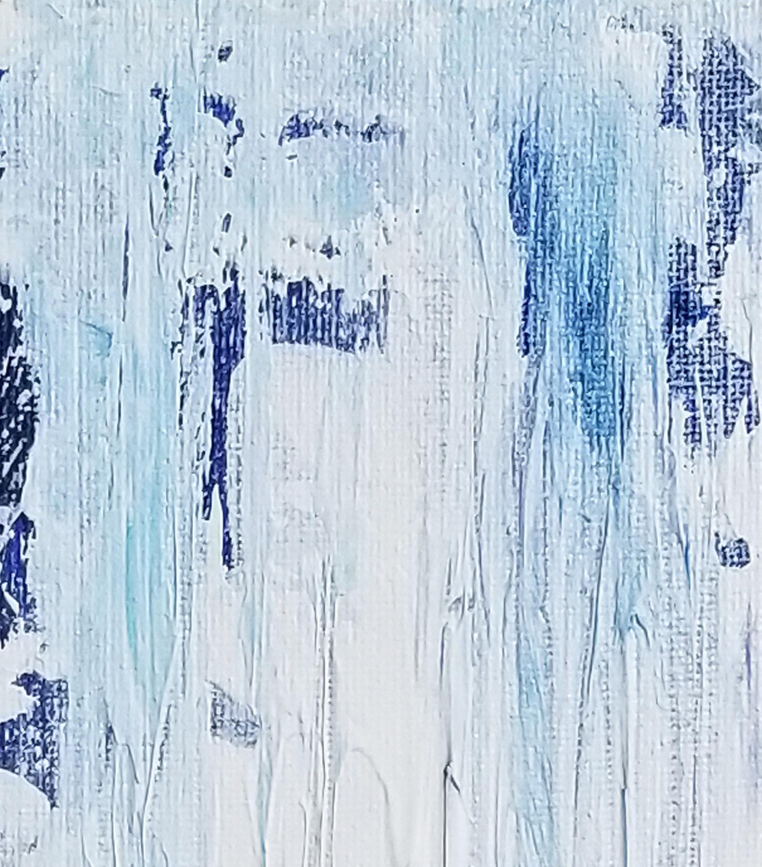Pouring Down, quadro astratto contemporaneo blu e bianco originale e firmato - Abstract Painting Viola di Kr Moehr