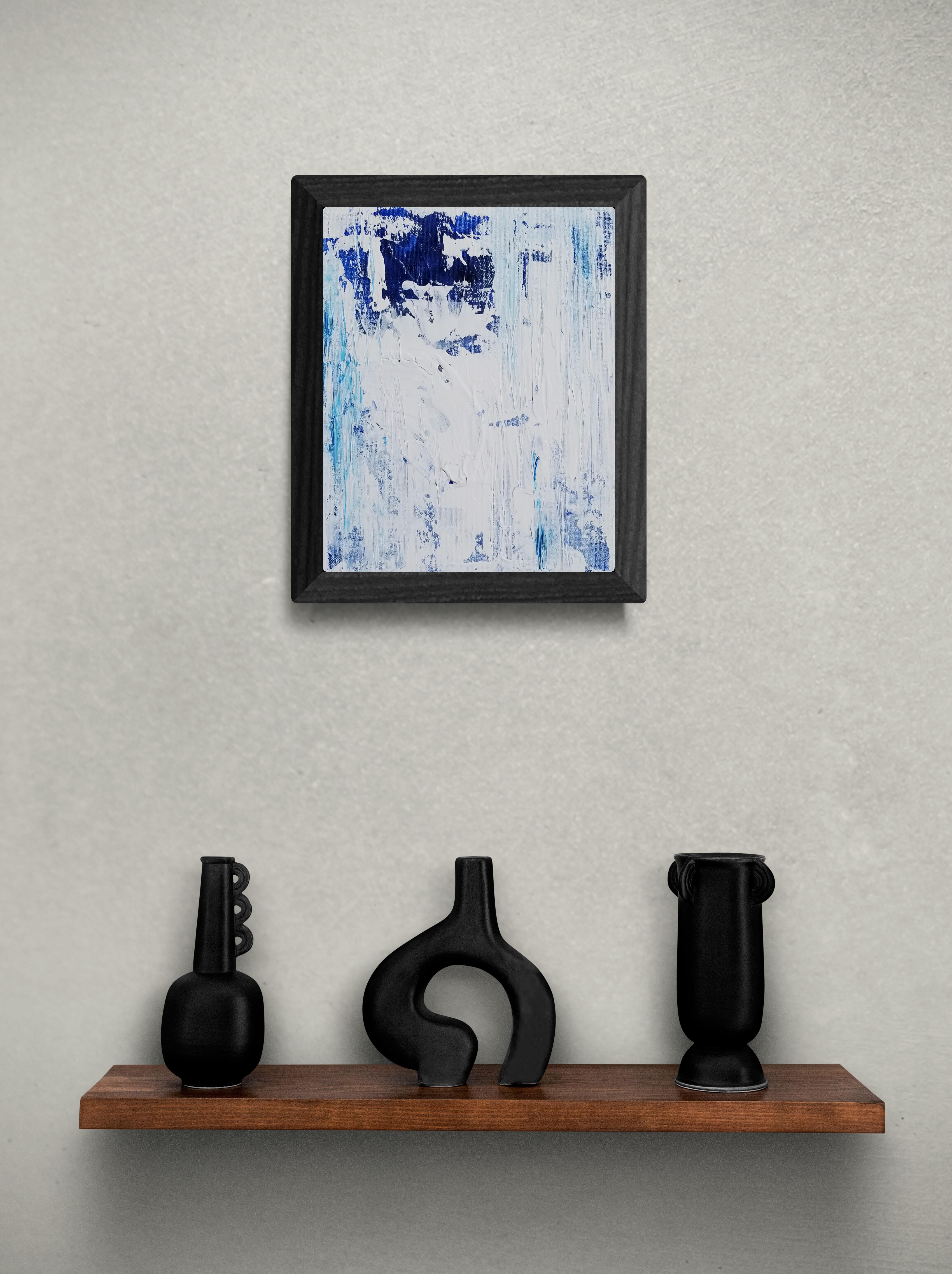 Pouring Down, quadro astratto contemporaneo blu e bianco originale e firmato in vendita 1