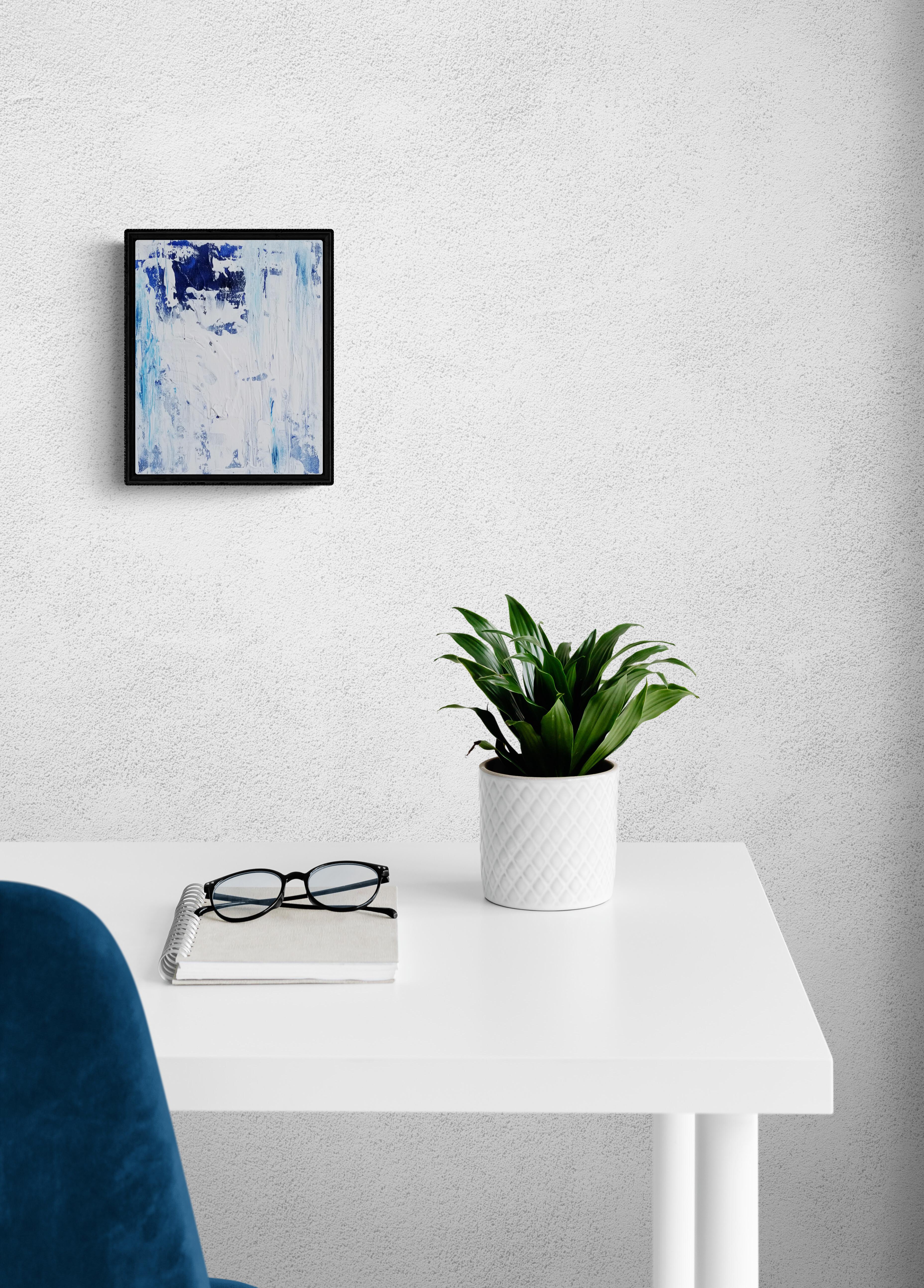 Pouring Down, quadro astratto contemporaneo blu e bianco originale e firmato in vendita 3