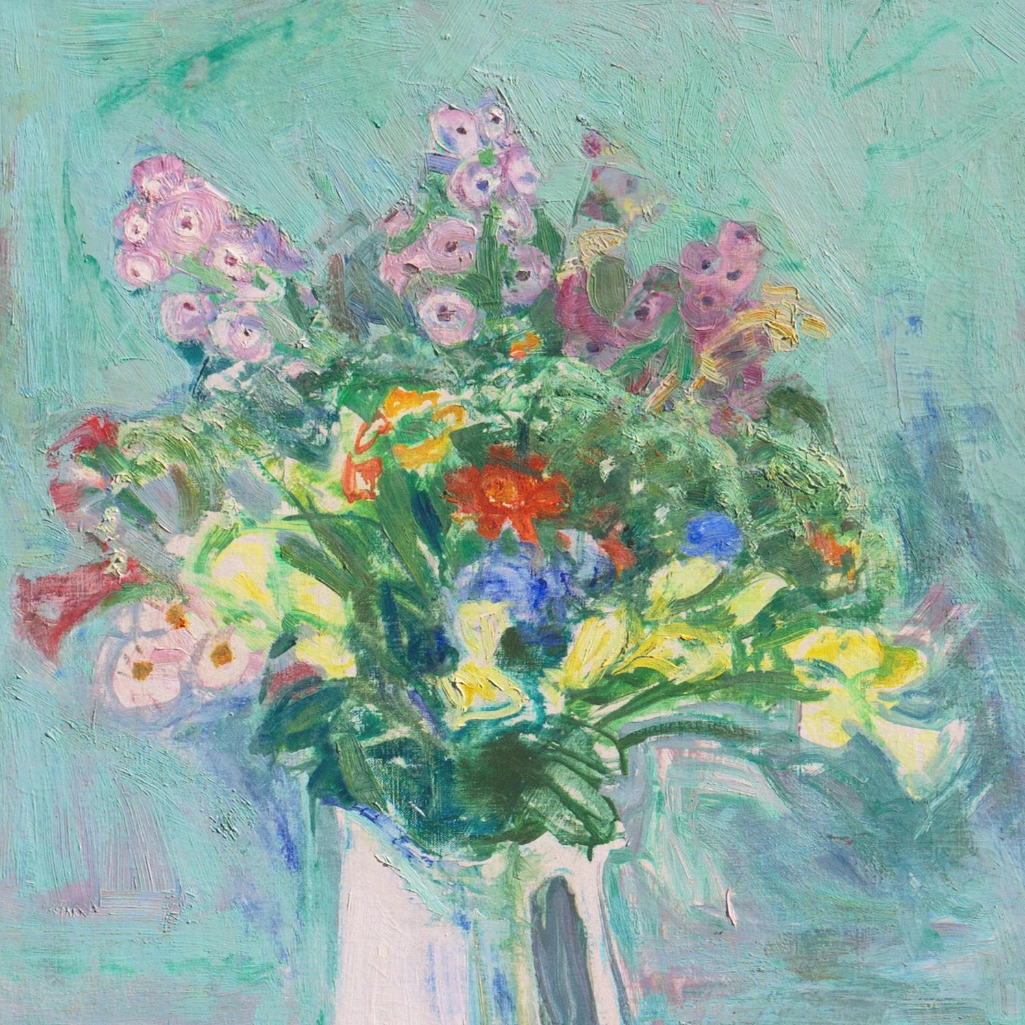 'Spring Flowers in a Milk Jug', Copenhagen Academy of Fine, Charlottenborg - Gray Still-Life Painting by Kraesten Iversen