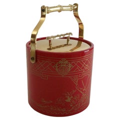 KRAFTWARE – Roter Vinyl-Chinoiserie-Eiskübel aus der Mitte des Jahrhunderts – USA – ca. 1970er Jahre