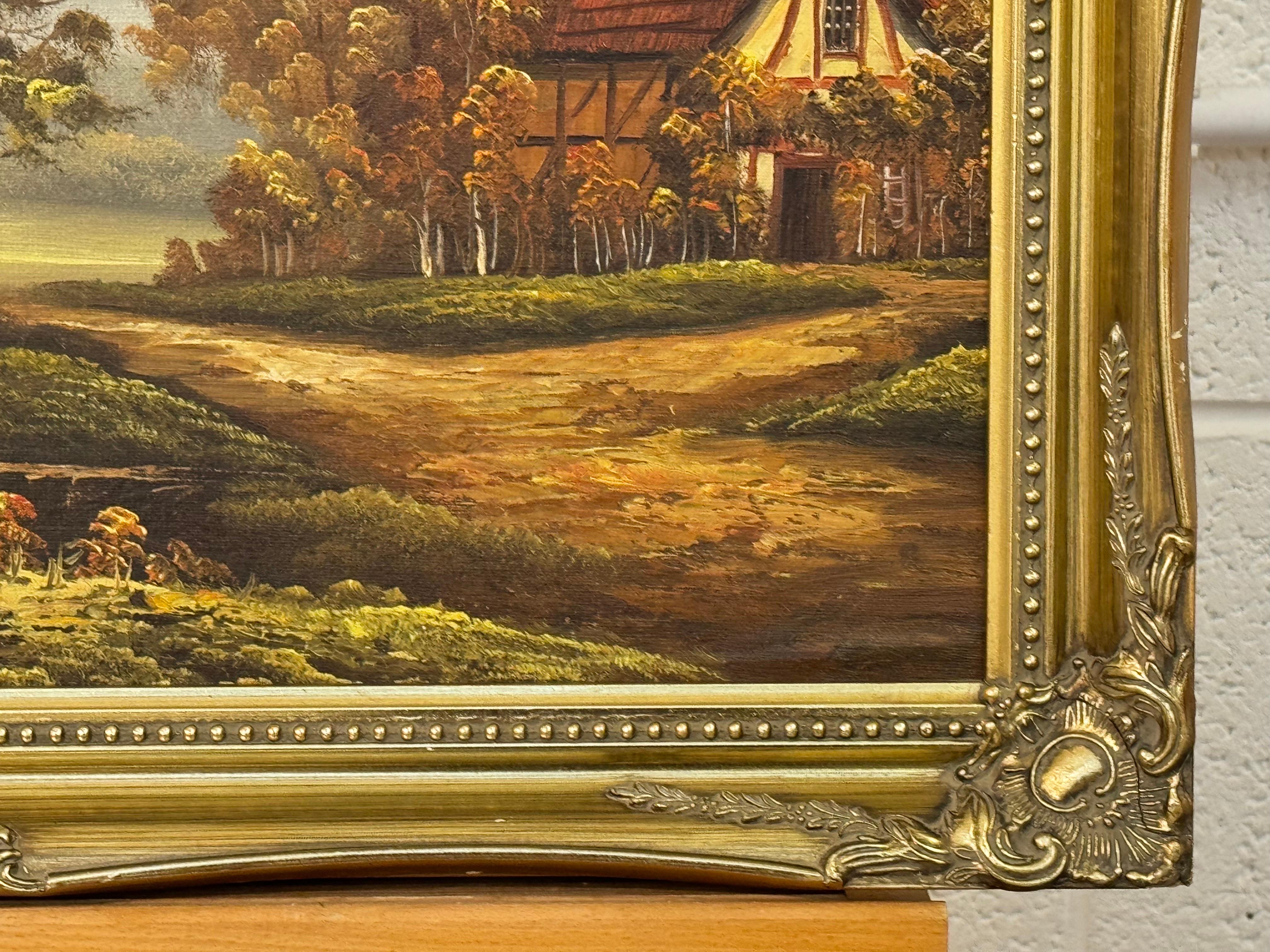 Serene Landschaftsssszene mit Bäumen, einem Tranquil-Teich und einem charmanten Haus im Angebot 3