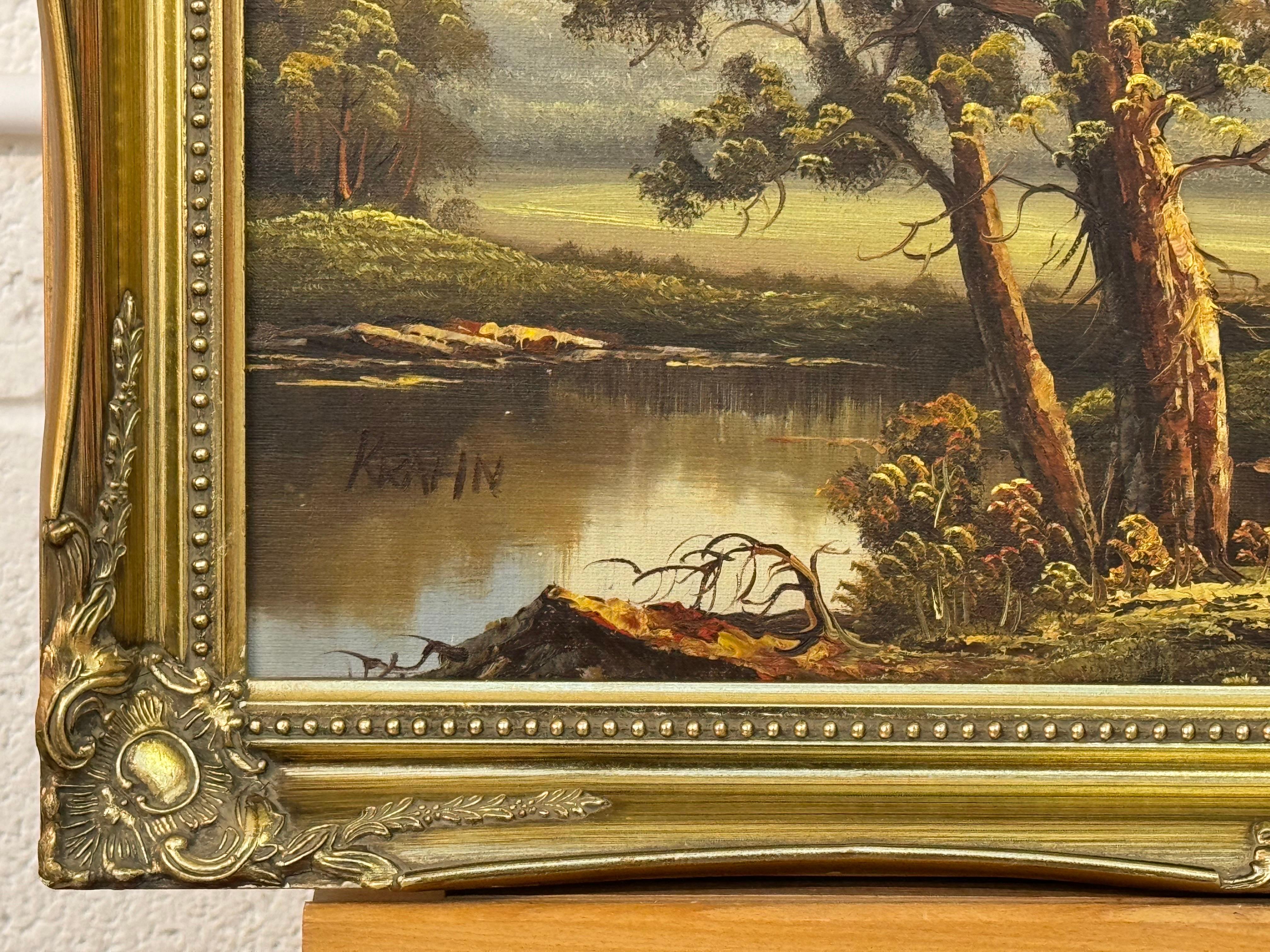 Serene Landschaftsssszene mit Bäumen, einem Tranquil-Teich und einem charmanten Haus im Angebot 4