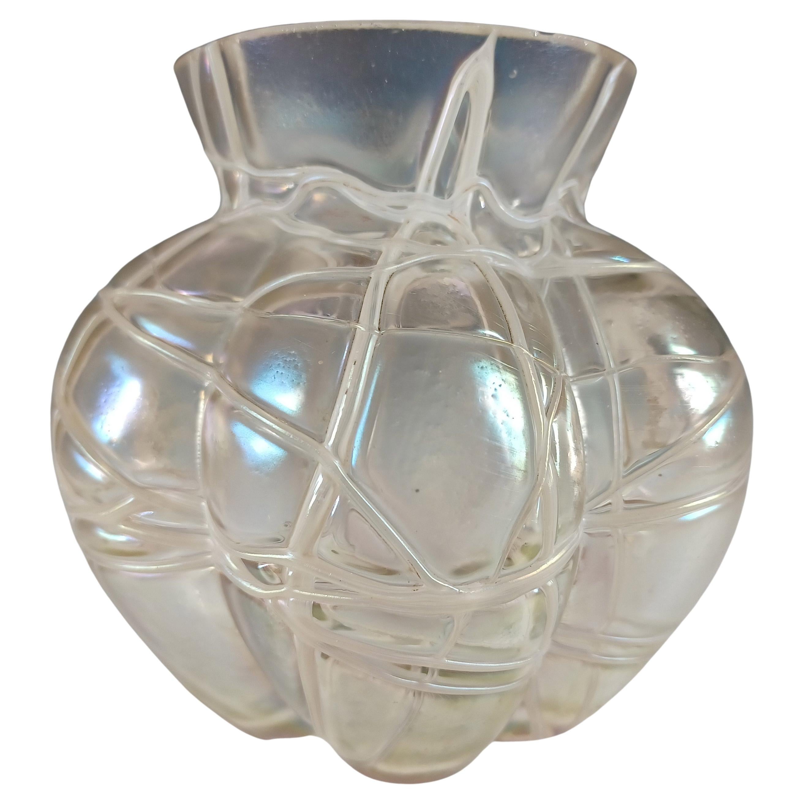 Kralik Art Nouveau 1900's Iridescent Veined Glass Vase For Sale