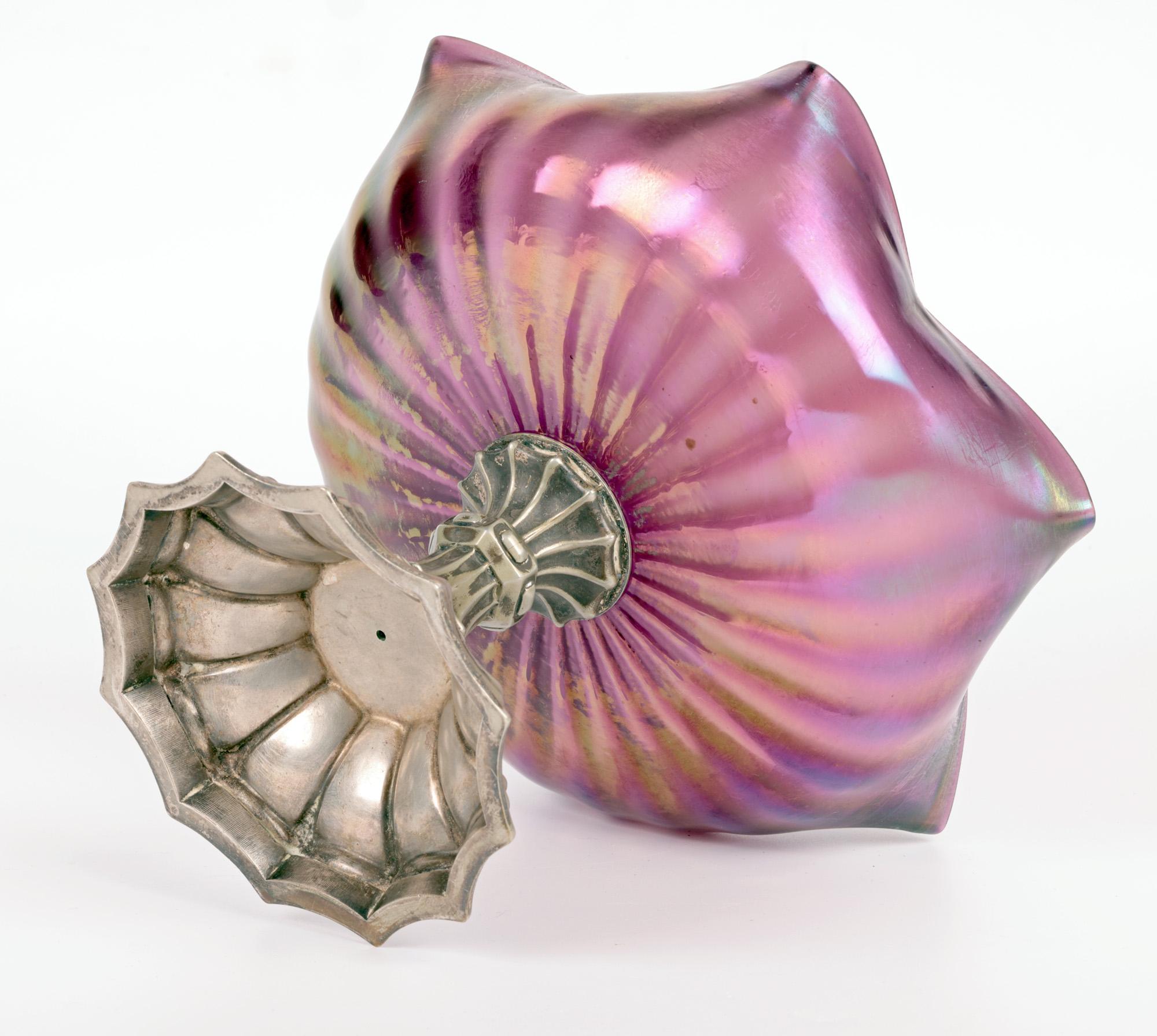 Kralik Art Nouveau Iridescent Glass Pedestal Mounted Bowl For Sale 3