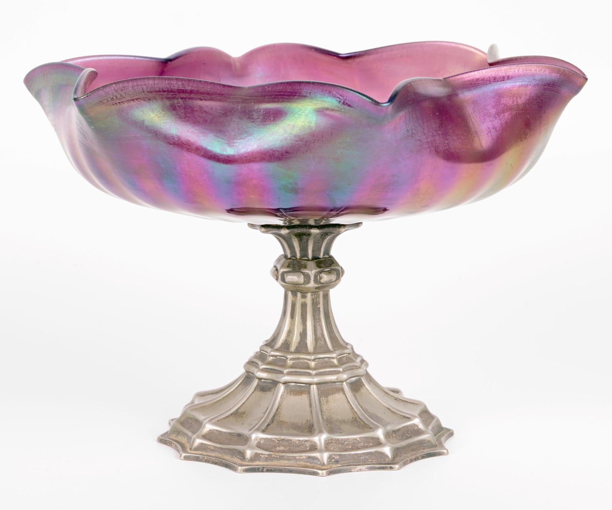Kralik Art Nouveau Iridescent Glass Pedestal Mounted Bowl For Sale 3