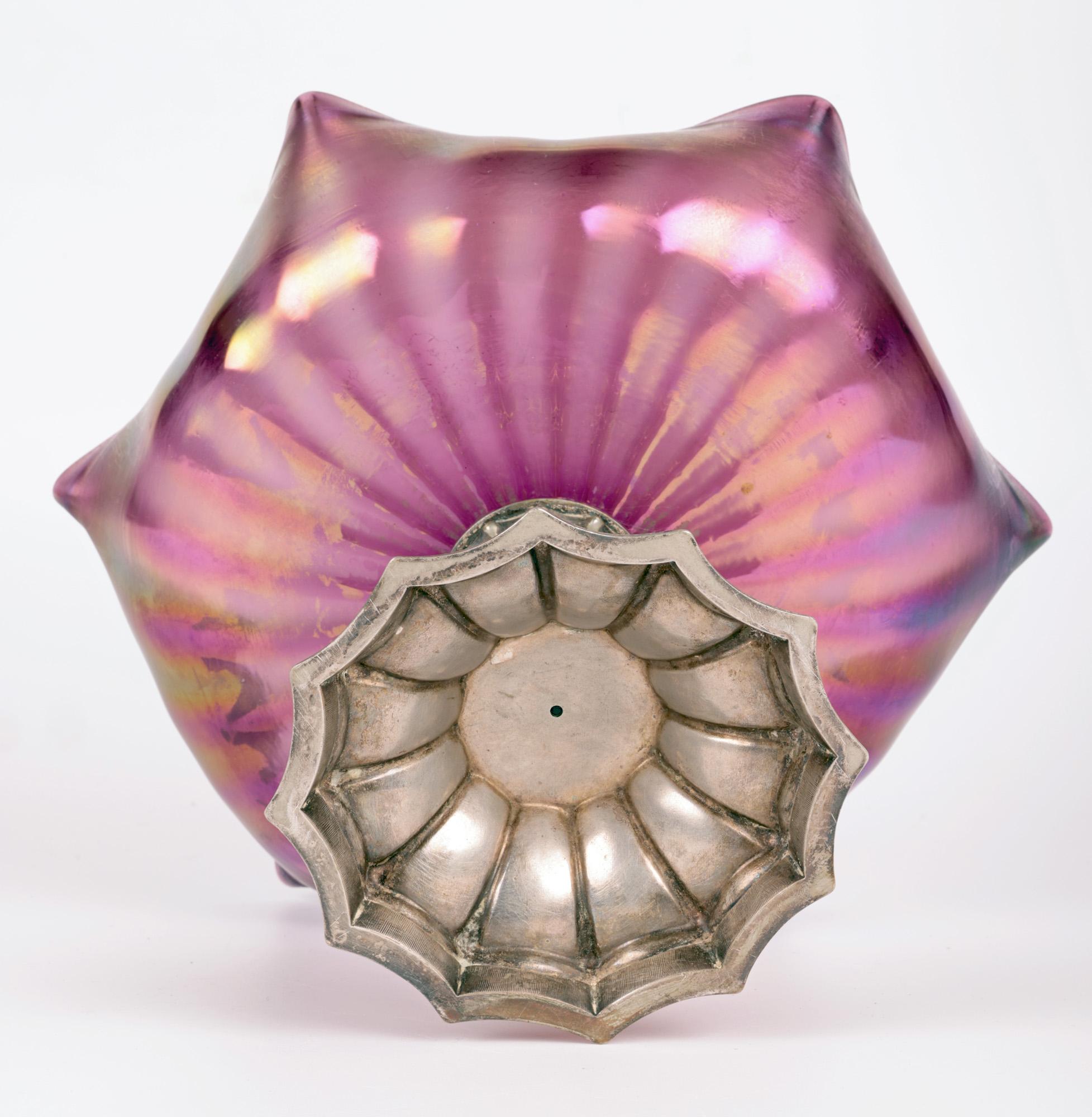 Kralik Art Nouveau Iridescent Glass Pedestal Mounted Bowl For Sale 6