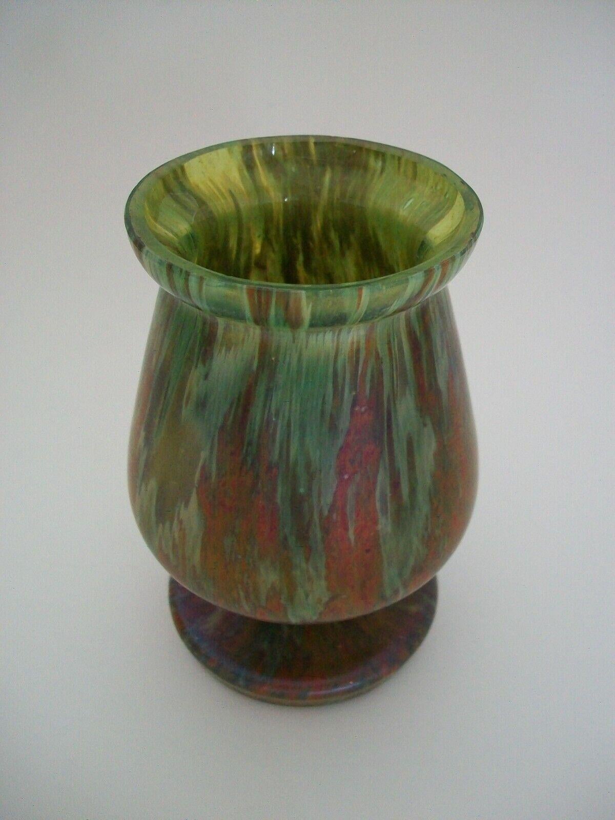Hand-Crafted Kralik, Art Nouveau Moss Agate Satin Glass Vase, Czech Republic, 20th Century For Sale